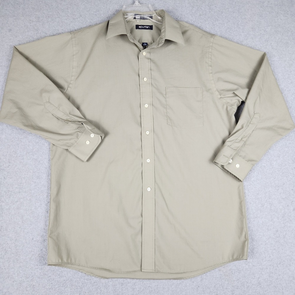 Puritan Dress Shirt Mens 16 32/33 Tan Wrinkle Free Button Up Classic Fit Office